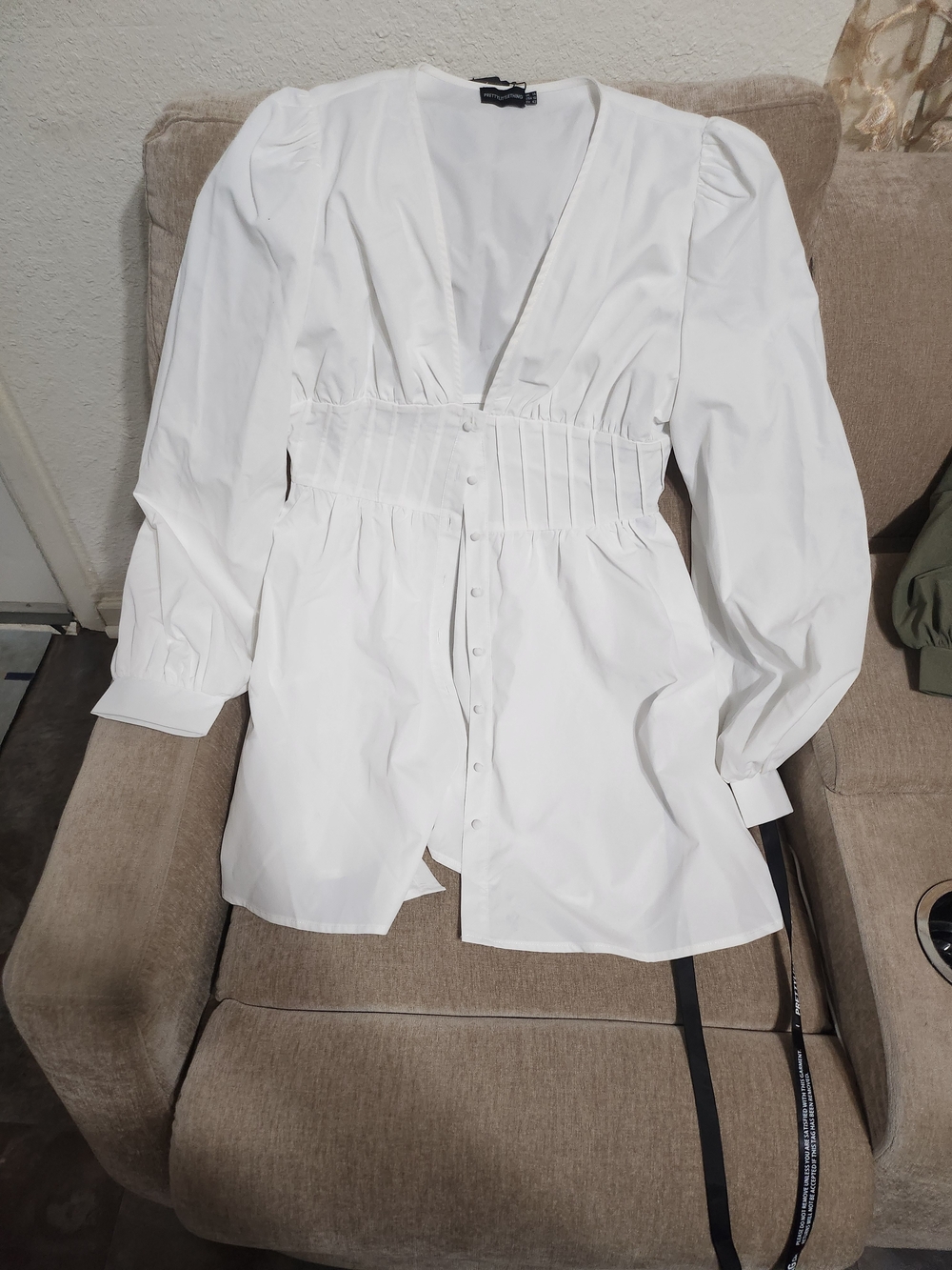 PrettyLittleThing White Button-Front Ruched Waist Mini Dress